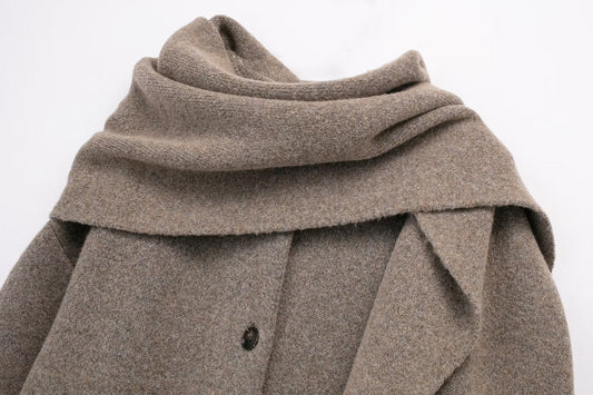 Manteau Long Élégant avec Écharpe Intégrée