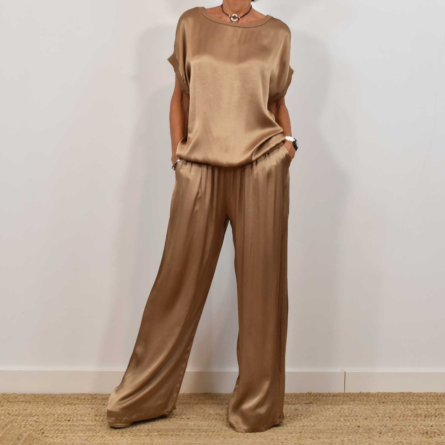 Ensemble Satin Chic - Haut Fluide & Pantalon Large