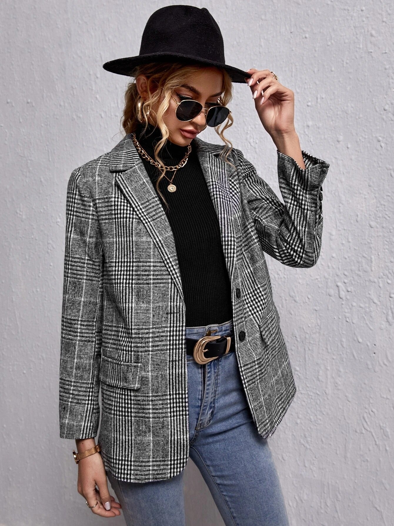 Blazer Femme Chic à Carreaux